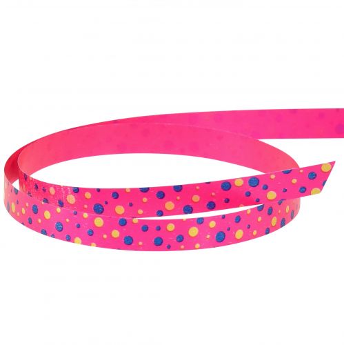 Artikel Krullint cadeaulint roze met stippen 10mm 250m