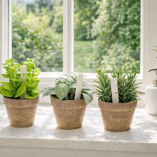 Kunstmatige kruidenpot met decoratieve kruiden voor keuken, tuin, balkon of terras, 15 m³, 3 stuks | Floristik24.nl