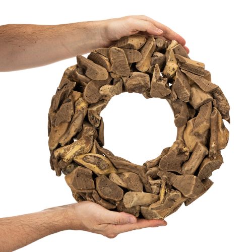 Decoratieve krans gemaakt van natuurlijke houtstukken, rond, 35 cm | Floristik24.nl