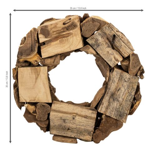 Decoratieve krans gemaakt van natuurlijke houtstukken, rond, 35 cm | Floristik24.nl