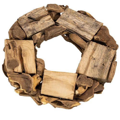 Decoratieve krans gemaakt van natuurlijke houtstukken, rond, 35 cm | Floristik24.nl