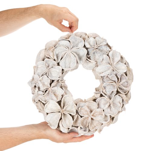 Krans met lotusbloesem, natuurlijke decoratie, gedroogde bloemen, 35 cm | Floristik24.nl