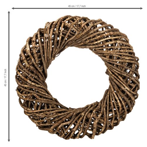Decoratieve krans gemaakt van natuurlijke takken, rotankrans, rond, groot, 45 cm. | Floristik24.nl