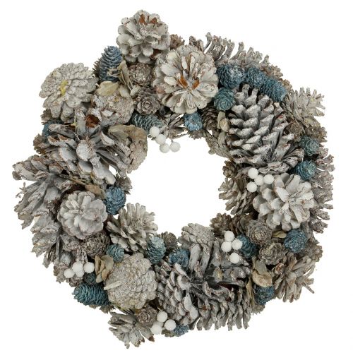 Kegelskrans met glitter wit, blauw, naturel Ø32cm