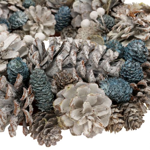 Floristik24 Kegelskrans met glitter wit, blauw, naturel Ø32cm