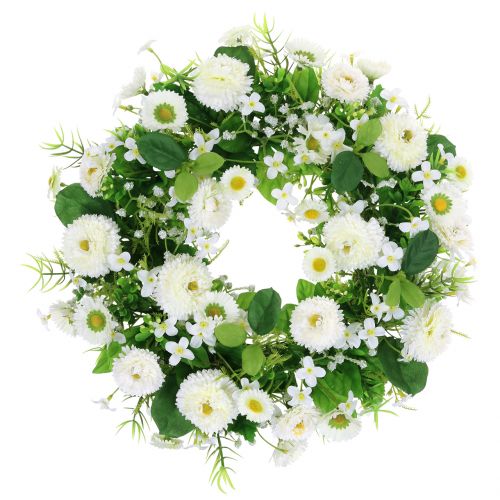 Floristik24 Bloemenkrans deco wit Bellis deurkrans zijden bloemen Ø30cm