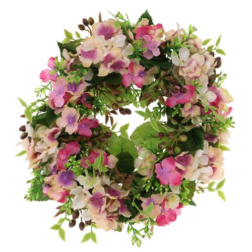 Bloemenkrans met hortensia en bessen roze Ø30cm