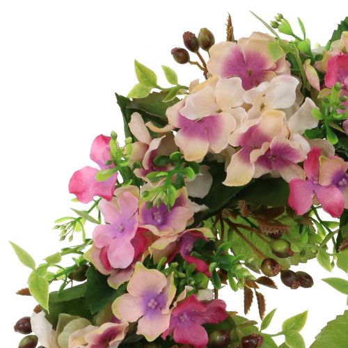 Bloemenkrans met hortensia en bessen roze Ø30cm