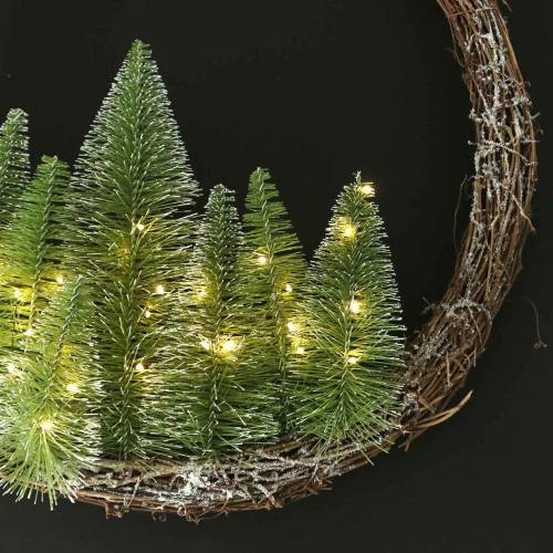 Floristik24 Kerstkrans met boom en LED Ø48cm snowed groen, bruin