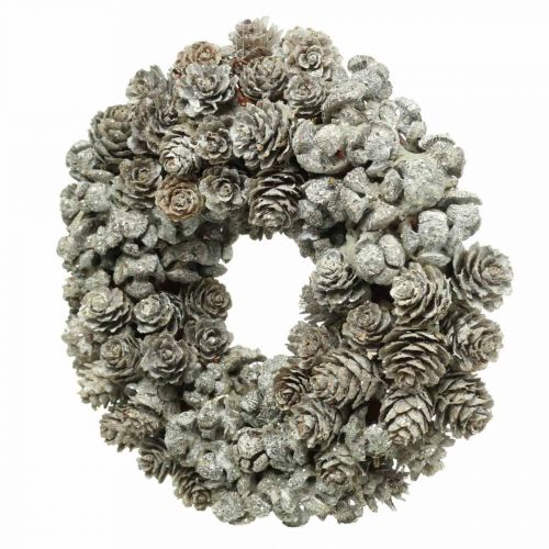 Floristik24 Decoratiekrans kegels lariks en cipres wit, glitter Ø20cm 2st