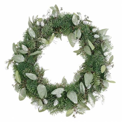 Decoratieve krans eucalyptus en kunstkegels Ø45cm groen, wit