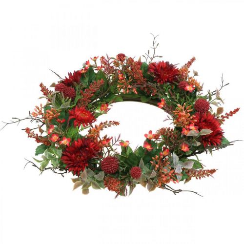 Floristik24 Herfstkrans zijden bloemen rode gerbera distel deurkrans Ø42cm
