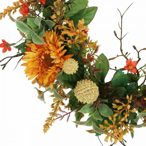 Floristik24 Herfstkrans Zijden Bloemen Gele Gerbera Distel Wandkrans Ø42cm