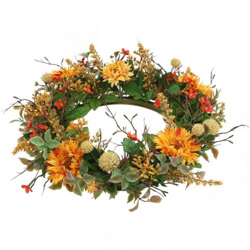 Floristik24 Herfstkrans Zijden Bloemen Gele Gerbera Distel Wandkrans Ø42cm