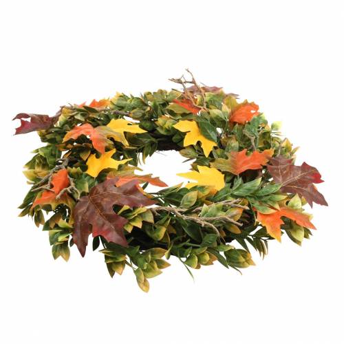 Floristik24 Krans van herfstbladeren kunstmatig groen, geel, oranje Ø45cm