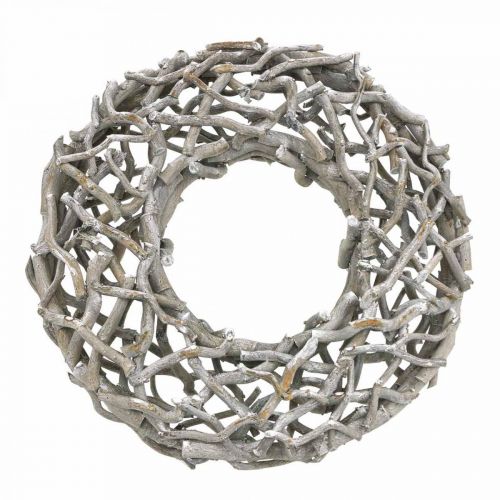 Decoratief kranshout, gekalkt grijs, natuurlijke kranstafeldecoratie Ø50cm