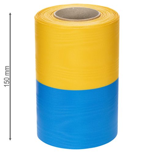 Artikel Moiré kranslinten van 150 mm in blauw en geel - hoogwaardig rouw- en decoratielint, voor feestelijke gelegenheden, striklint