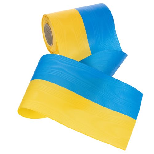 Artikel Moiré kranslinten van 150 mm in blauw en geel - hoogwaardig rouw- en decoratielint, voor feestelijke gelegenheden, striklint