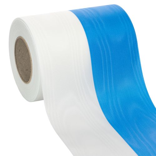 Artikel Moiré blauw-wit kranslint 125 mm – Hoogwaardig rouw- en decoratief lint, nationaal lint met een elegante uitstraling, rol van 25 meter