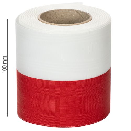 Artikel Moiré wit-rode kranslinten 100 mm