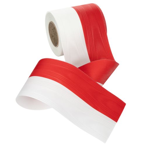 Artikel Moiré wit-rode kranslinten 100 mm