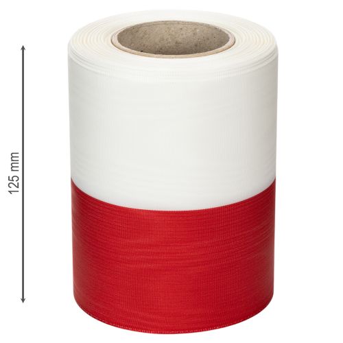 Artikel Wit en rood moiré kranslint, 125 mm - rouwlint, decoratief lint, striklint, feestlint, rol van 25 m