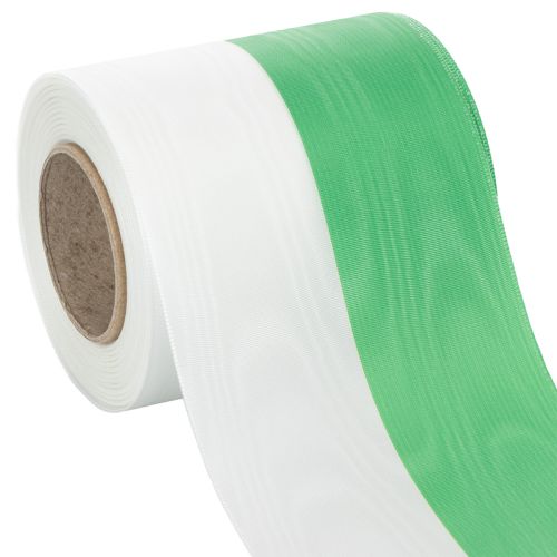 Artikel Groen en wit moiré kranslint, 100 mm x 25 m - nationaal lint, taftbinding, striklint, decoratief lint