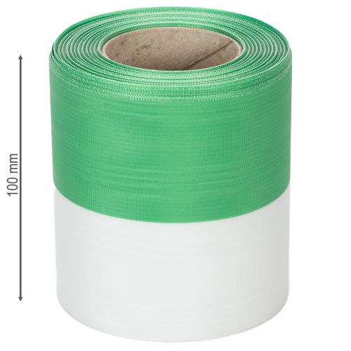 Artikel Groen en wit moiré kranslint, 100 mm x 25 m - nationaal lint, taftbinding, striklint, decoratief lint