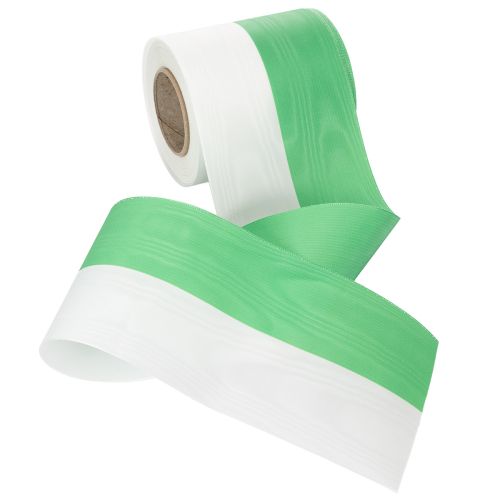 Groen en wit moiré kranslint, 100 mm x 25 m - nationaal lint, taftbinding, striklint, decoratief lint | Floristik24.nl