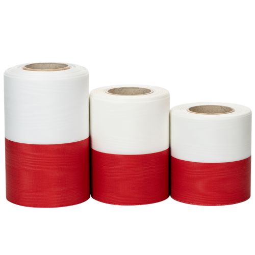 Witte en rode moiré kranslinten, diverse breedtes, 25 meter kopen | Floristik24.nl