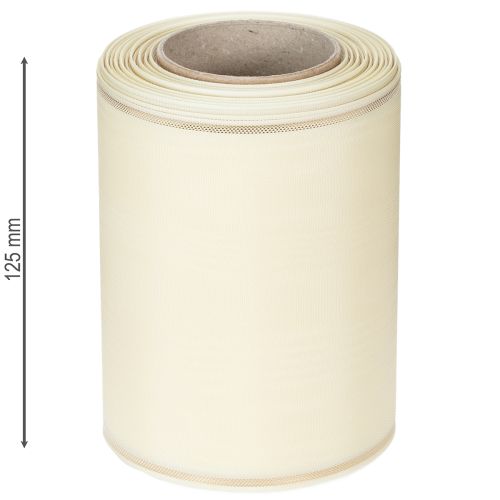 Artikel Crèmekleurig kranslint met gouden rand, supersatijn, 125 mm breed, 25 m lang - Waterdicht, ideaal voor computerbedrukking en milieuvriendelijk.