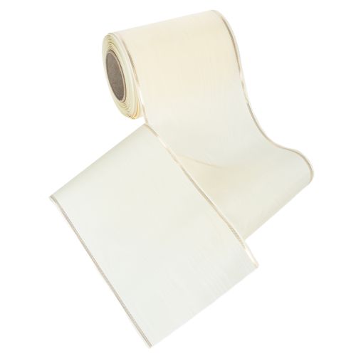 Artikel Crèmekleurig kranslint met gouden rand, supersatijn, 125 mm breed, 25 m lang - Waterdicht, ideaal voor computerbedrukking en milieuvriendelijk.