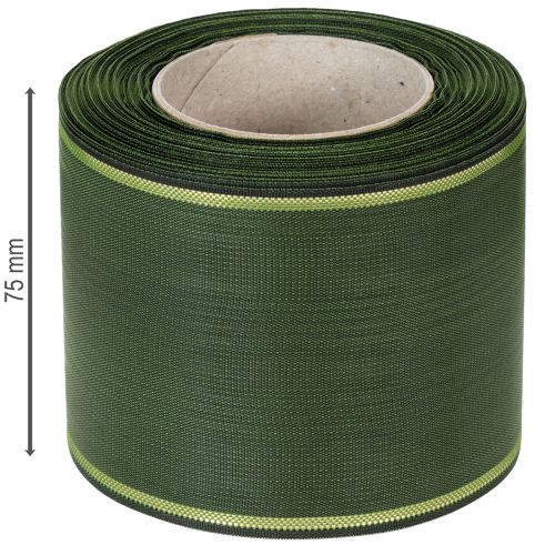 Artikel Donkergroen kranslint met gouden rand, 75 mm breed, 25 m lang - Ideaal voor rouwlinten en bloemstukken.