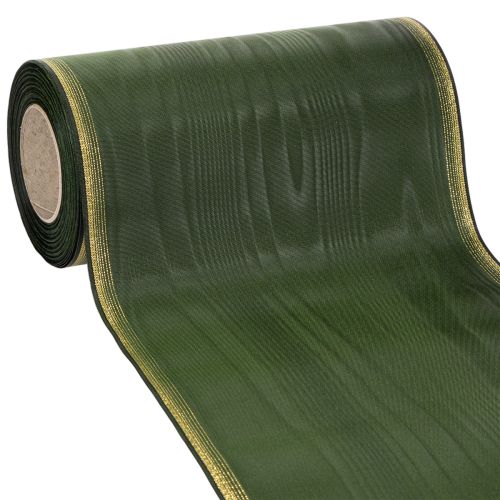 Floristik24 Moiré kranslint 200 mm donkergroen met parelrand en taftweefsel - decoratief lint voor feestelijke en rouwbloemen, 25 m