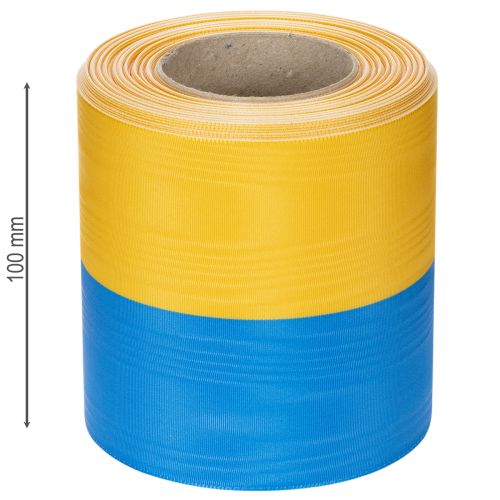 Artikel Blauw en geel moiré kranslint, 100 mm, nationaal lint, clublint, decoratief lint, feestelijk rouwlint, acetaat