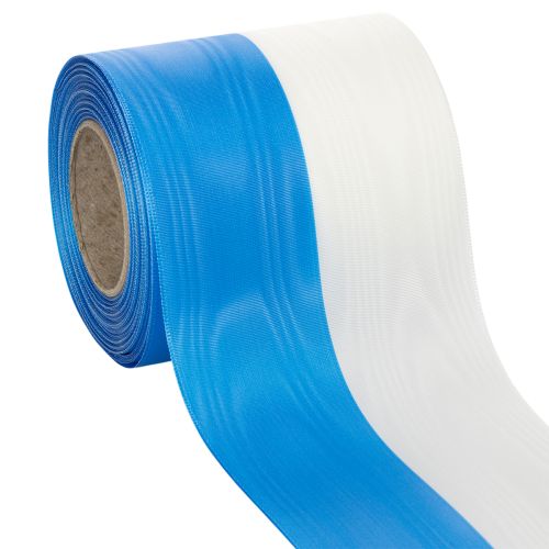 Artikel Moiré blauw-wit kranslint, 100 mm decoratief taftlint