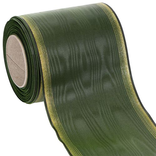 Floristik24 Kranslint moiré donkergroen 100 mm decoratief lint taftlint