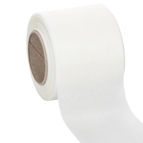 Floristik24 Wit kranslint, hoge kwaliteit, 75 mm x 25 m - decoratief lint voor bloemisten en uitvaartdiensten, ideaal om te bedrukken.