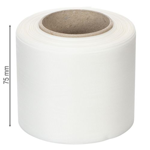Artikel Wit kranslint, hoge kwaliteit, 75 mm x 25 m - decoratief lint voor bloemisten en uitvaartdiensten, ideaal om te bedrukken.