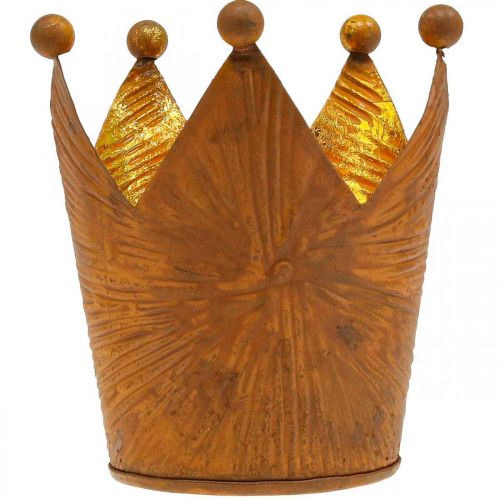 Floristik24 Waxinelichthouder kroon roest goud look metaal decoratie H10cm