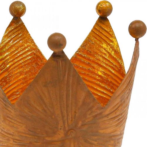 Artikel Waxinelichthouder kroon roest goud look metaal decoratie H10cm