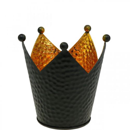 Theelichthouder kroon zwart goud metalen decoratie H11cm