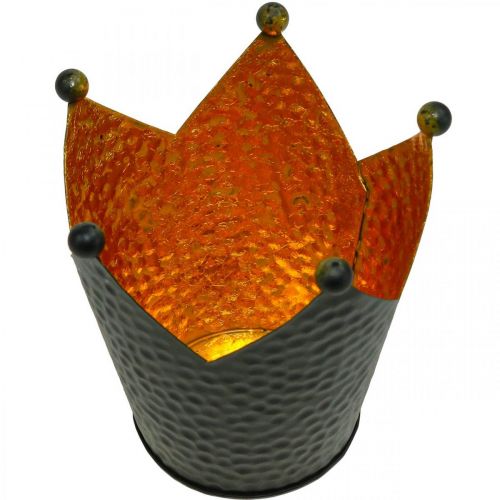 Floristik24 Theelichthouder kroon zwart goud metalen decoratie H11cm