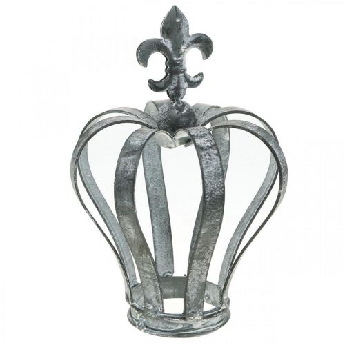 Floristik24 Decoratieve kroon, tafeldecoratie, metalen decoratie zilver, gewassen wit H16cm Ø11cm