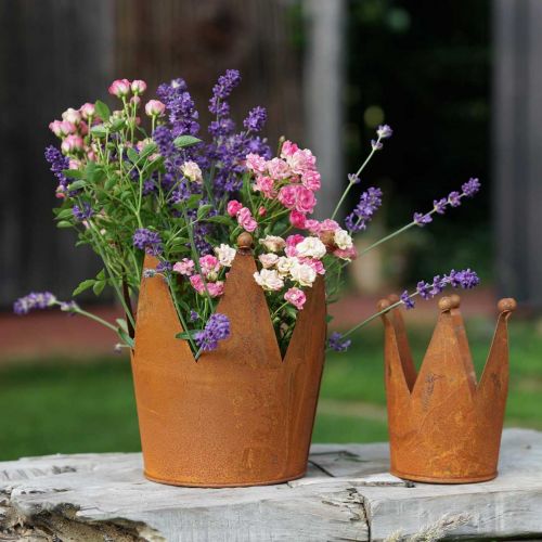 Floristik24 Kroon van metaal roestdecoratie voor planten patina Ø10,5cm H13,5cm