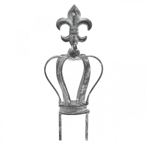 Floristik24 Decoratieve plug kroon gemaakt van metaal grijs, gewassen wit Ø6.5cm H12cm