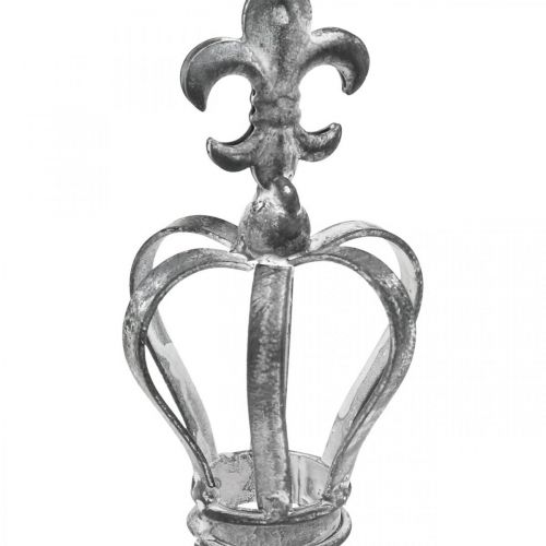 Floristik24 Decoratieve plug kroon gemaakt van metaal grijs, gewassen wit Ø6.5cm H12cm