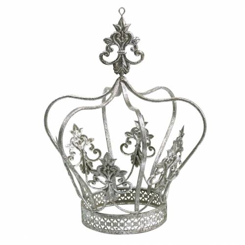 Floristik24 Decoratieve kroon zilver metaal Ø17.3cm H22.5cm