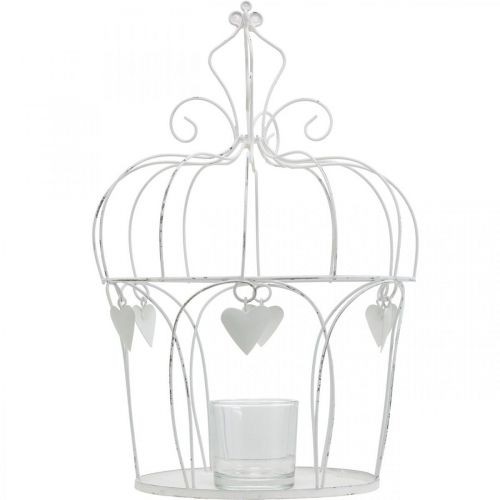 Artikel Kroon met hartdecor, theelichthouder, shabby chic wit Ø19cm H28.5cm