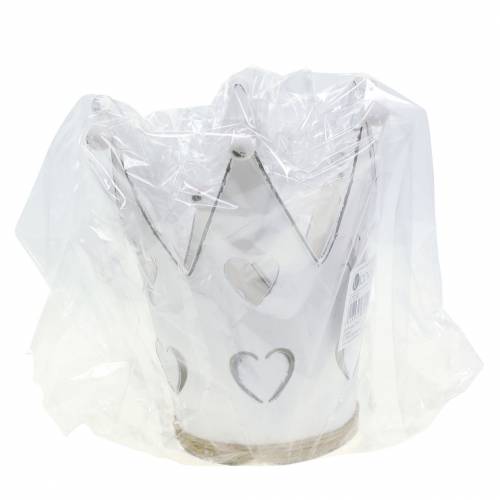 Floristik24 Zink pot kroon hartjes gewassen wit Ø12/14cm 2st